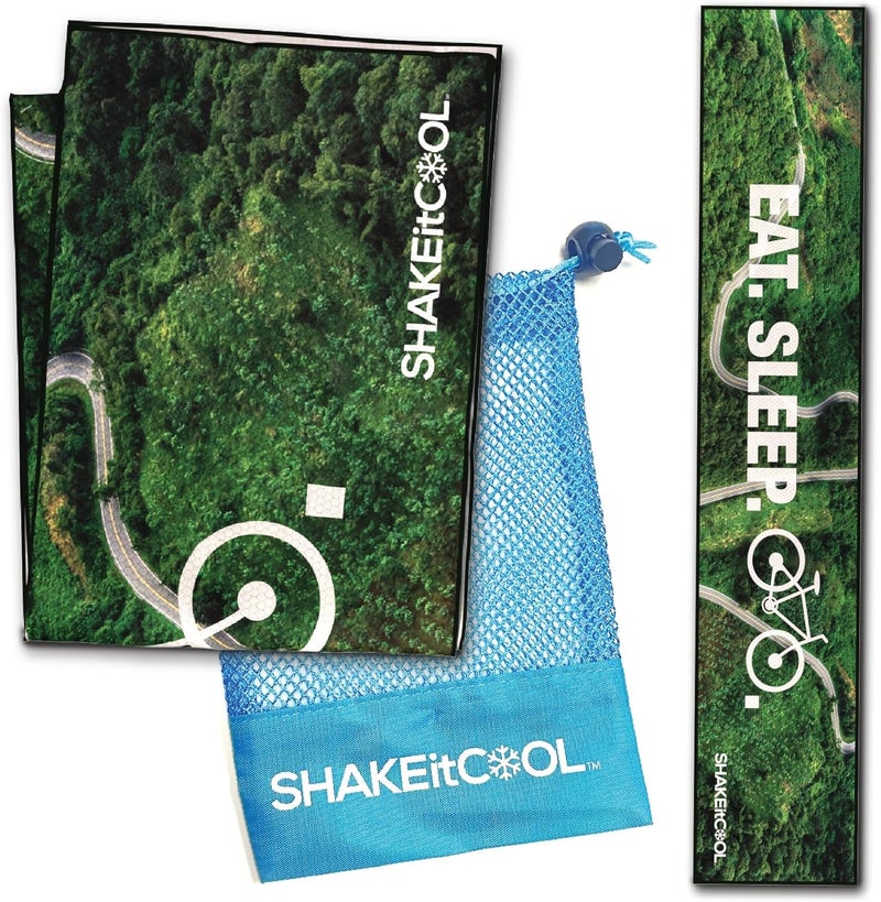 SHAKEitCOOL Original Cooling Towel – Be Cool in Style - Heat Relief, Soft, Lightweight, Sun Protection, Easy Clean - Perfect for Biking, Running, Yoga, Gym, Gardening - Eat.Sleep.Bike - Image 1
